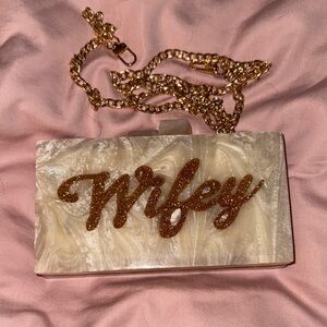 Lulu Townsend Cream and Gold 'Wifey' Clutch